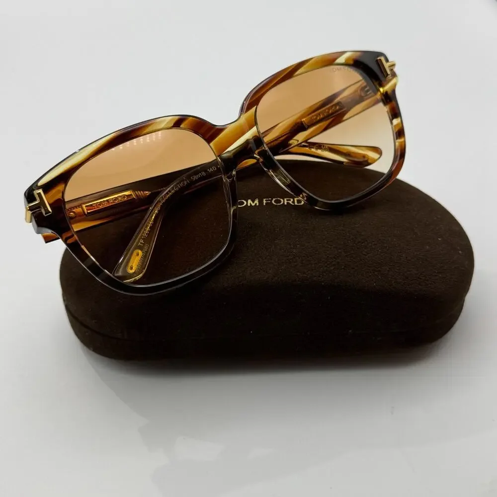 Tom Ford Sunglasses Icon FT1236 55F Havana Square Frame Brown Gradient Lens 58mm